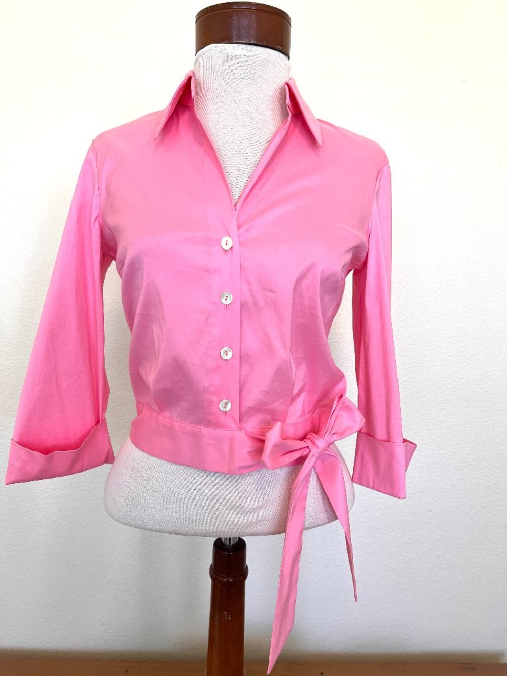 Vintage Trina Turk Pink Crop Button Down Top - Blouse - Size Small